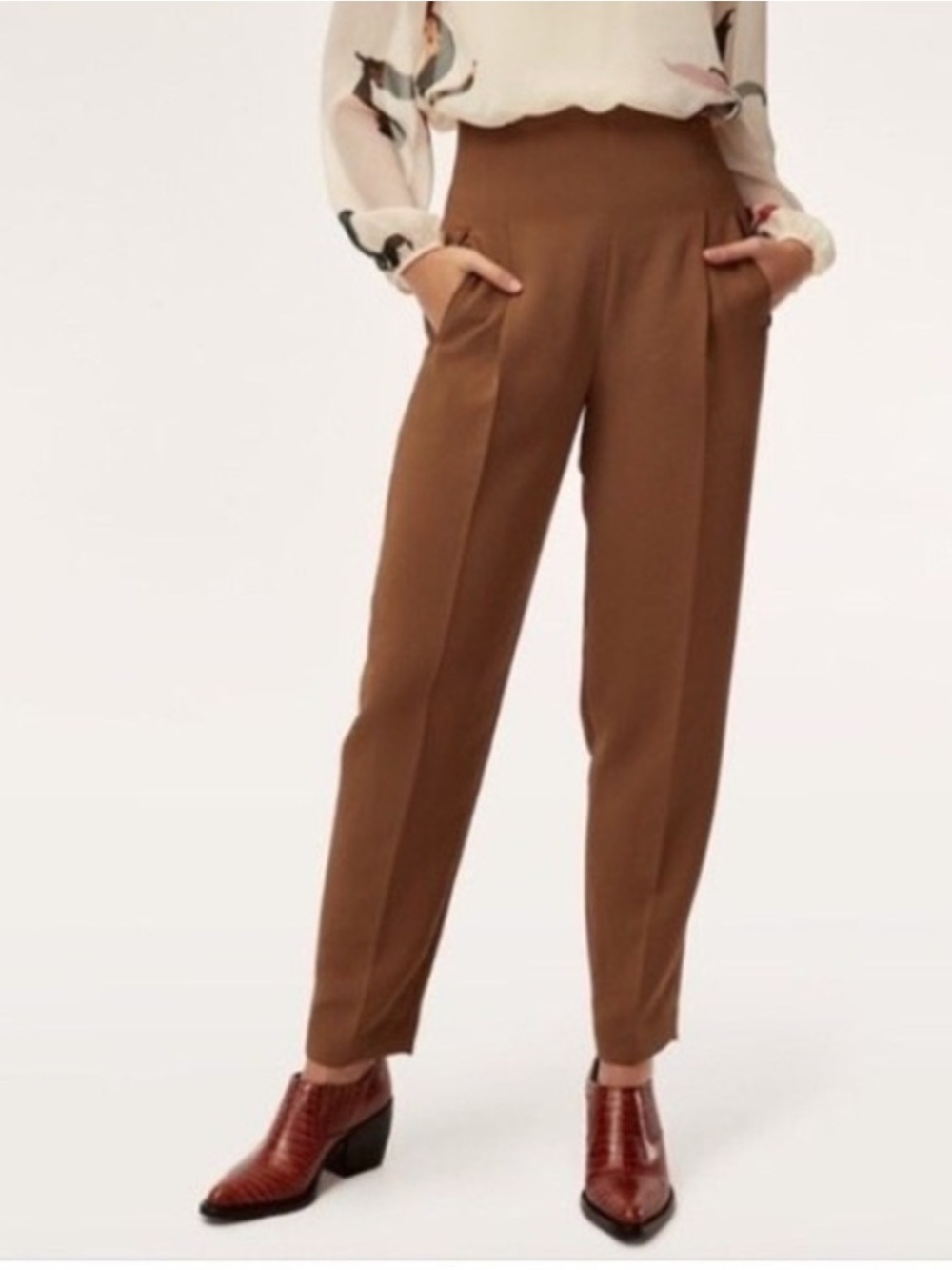 Wilfred High-Rise Tailored Trousers in Brown SZ 4